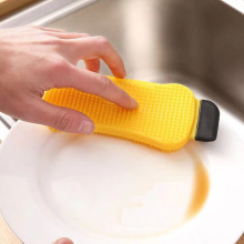 Kitchen Cleaning Tool Sponge Brush Silicone Dish Bowl Cleaning Brush Washing Pan Dish Bowl Sponge Scraper With Soap Dispenser